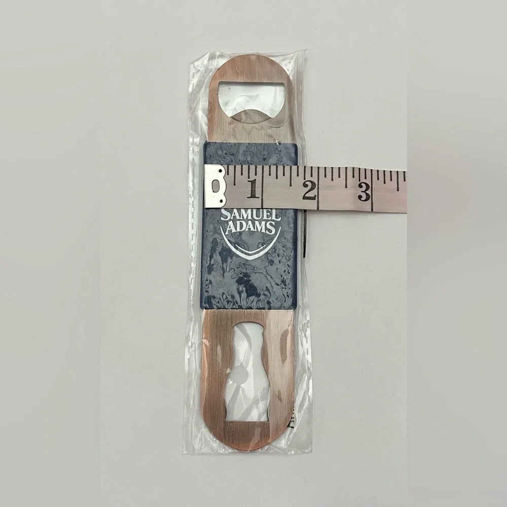 Samuel Adams Flat Metal Bottle Opener Brushed Finish With Textured Grip Blue